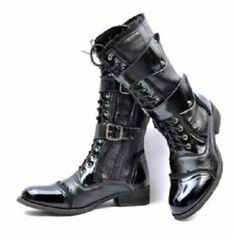 (eBay) Find many great new & used options and get the best deals for New Designer Unique Straps Lace Up High Boots with Cap Toe, high boots men shoes at the best online prices at eBay! Free shipping for many products! Mens Laceless Boots, Pirate Boots Men, Black Gothic Shoes Men, O Ring Boots Men, Men's Steampunk Boots, Men Pirate Boots, Gothic Boots Mens, Victorian Goth Men Boots, Boots With Chains Men