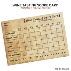 an old wine tasting score card with the words wine tasting score on it and numbers