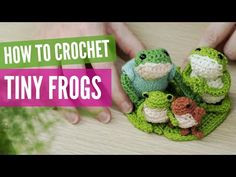 crochet tiny frog slippers with text overlay that says how to crochet tiny frogs