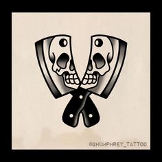 two skulls with knives in their hands are depicted on a piece of paper that says humphry tattoo