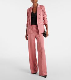 Tomi Dickey blazer in pink - Veronica Beard | Mytheresa Veronica Beard Blazer, Bearded Lady, Satin Trousers, Satin Blazer, Pant Suits, Blazer Beige, Slim Leg Pants, Pink Blazer, Fitted Blazer