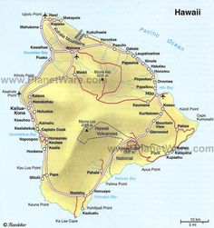 a map of hawaii with all the roads and major cities on it's side