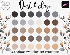 the color swatches for procreate dust and clay are shown in different colors