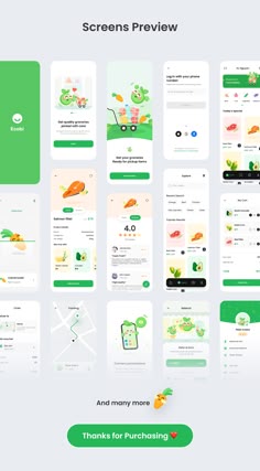 an image of the app design for a mobile phone application, with green and white colors