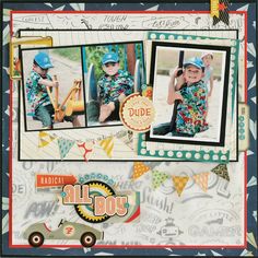 a scrapbook page with an image of two children on the same page, one boy is holding a baseball bat