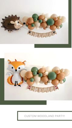 two pictures of balloons with animals on them and one has a fox balloon attached to it