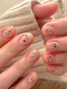 Nail Clear Design, Winter Korean Nails, Nail Korean Style Blue, Clear Blue Nails, Korean Winter Nails, Korean Nail Art Simple, Clear Nails With Design, Korean Nail Designs, Clear Nail Designs