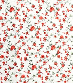 an image of red flowers on white fabric