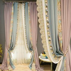 the curtains are open and ready to be used as drapes for an elegant wedding ceremony