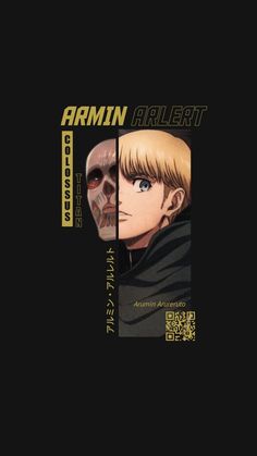 an anime book cover with the title armin arlert in black and yellow