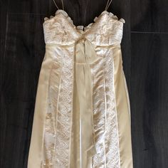 Nwt Beautiful Kay Unger Dress. Lace In Cream And Off White White Silk Dress With Lace Trim, White Silk Sheath Dress, White Spring Midi Dress For Wedding Night, White Fitted Midi Dress For Wedding Night, Kay Unger Dresses, Off White Dress, Kay Unger, Off White Dresses, Dress Lace