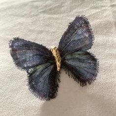 Rare Found Butterfly Brooch With Such An Intricate Design. The Wings Are Handmade Fabric With Elegant Shining String. Must Have If You Want A Unique Touch, Especially Butterfly Is So In Now. Only One Piece. Never Use. Brand New. Materials: Fabric, 18k Plated Gold & Platinum Size: 2 1/4 X 2 In Fast Shipping From Non Smoking Home. Thank You For Your Time. Happy Shopping Live In Art Blue Brooch Lapel Pin As Gift, Handmade Blue Wedding Brooches, Blue Brooch Pin As Gift, Blue Brooch Pins As A Gift, Blue Brooch Pin For Gift, Blue Brooch Pins For Gift, Formal Blue Handmade Brooches, Handmade Blue Brooches For Party, Handmade Blue Pins For Gifts