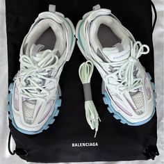 Please Choose From Available Sizes White/Blue/Pink 60% Polyurethane, 28% Polyester, 12% Nylon New In Box 100% Authentic New - Worn Only Once Celebrity Selfies, Shoes Balenciaga, Pretty Shoes Sneakers, Shoes Teen, Balenciaga Track, Balenciaga Shoes, Cute Swag Outfits, Pretty Shoes, Swag Outfits