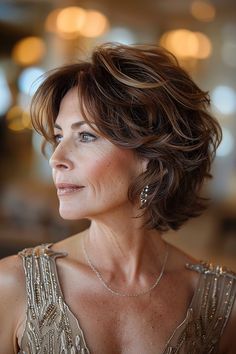 Thick Wavy Shag Haircut, Bob With Light Layers, Haircuts For Thick Coarse Hair Over 50, Curly Inverted Bob Hairstyles Medium, Very Layered Hair Medium Over 50 Layers, Textured Layered Bob, Women's Short Haircuts, Layered Short Haircut, Short Hair Over 50