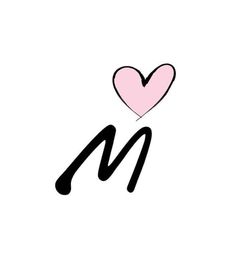 the letter m with a pink heart on it's back and black letters in the middle