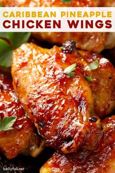 grilled chicken wings with bbq sauce and garnish