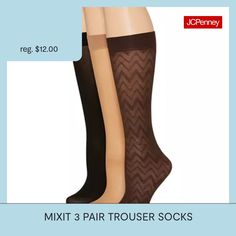 Complete your outfit with a pair of these finely woven trouser socks for any occasion.Ankle Cuff For Secure Fit# Pieces In Set: 3 PairFeatures: Cuffed, Stretch FabricShoe Size Range: 4-10Fiber Content: 89% Nylon, 11% SpandexFabric Description: KnitCare: Machine Wash, Dry FlatCountry of Origin: Imported Socks Womens, Trouser Socks, Socks, Cuff, Range