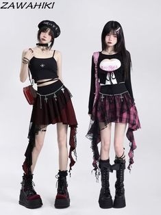 Black Festival Outfit, Pink Music, Rockstar Gf, Goth Clothing, Check Skirt, Music Festival Outfits, Concert Outfits, Half Skirt, Estilo Punk