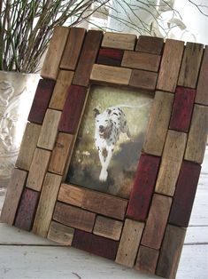 a wooden frame with a dalmatian dog on it's front and side