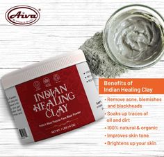 Aiva Indian Healing Clay is 100% pure Calcium Bentonite Clay from a clinical-grade formula for best skincare in a 1 lb packing. Aiva Indian Healing clay is a powdered clay mask that helps remove toxins, impurities, and everyday pollutants from the skin. Use once weekly to support clearer-looking skin. Aiva Indian Healing Clay can be used for a variety of DIY projects – from face masks to hair masks, underarm masks, bath soak, and chilled clay knee packs. Healing clay is known for its natural detoxifying properties that deeply cleanse the skin NOTE: Do not leave the Aiva Indian Healing Clay mask on the skin for more than 10 minutes, and we advise you to conduct a forearm skin patch test before using or allergic reactions or sensitivity. Slight redness of the skin is normal and will usually