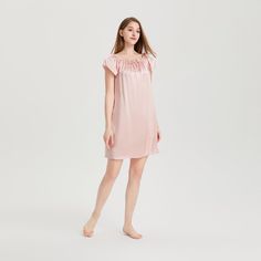 This 19 Momme Silk Short Sleeve Ruffle Silk Chemise is made of 100% Mulberry silk, which is washable. The simple yet modern design gives this 100 silk chemise a perfect silhouette. The washable silk chemise is the star line of THXSILK pajamas and includes a silk camisole top, short robe and pajamas sets. The ruffle design lets you have sweet style. It is a must-have for lounging at home. After purchasing it you will find that you need this lovely nightgown every night, with a comfortable and bre Feminine Satin Nightgown For Summer, Feminine Satin Summer Nightgown, Feminine Silk Sleepwear For Summer, Silk Summer Nightgown, Feminine Silk Nightgown For Summer, Silk Feminine Nightgown, Summer Silk Sleepwear, Spring Daywear Satin Chemise, Spring Day Satin Chemise