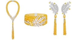 #LesBlesdeChanel, a high jewelry collection inspired by the theme of wheat, a… Vintage Jewelry Diy, Titanic Jewelry, Yellow Jewelry, Jewelry Drawing, Tassel Jewelry, Chanel Jewelry, Jewelry Lookbook, Inspired Jewelry