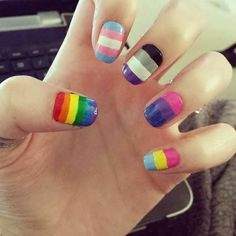 Flag Nails, Pride Makeup, Lgbt Love, Non Binary, Rainbow Nails, My Nails, Purple Glitter, Perfect Nails