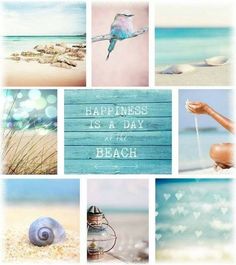 the words happiness is a day at the beach are written in different languages and pictures