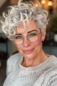 Click for More ➡️ | Save for Later ❤️  Discover the top 24 hairstyles that will make you look and feel fabulous! Whether you're looking for something chic, elegant, or easy to maintain, our guide has you covered.   Perfect for women over 50 with glasses, these trendy cuts and colors are sure to inspire your next salon visit. Find the perfect style to complement your features and update your look for 2024!  22. Curly Pixie Curly Gray Hair Over 50 Curls, Pixie Curly Haircut, Bobs Bangs, Short Haircuts For Ladies, Haircuts For Ladies