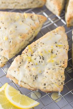 lemon poppy seed scones cooling on a wire rack