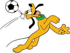 the cartoon dog kicking a soccer ball with his mouth wide open and it's tongue out