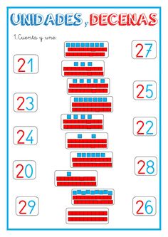 a spanish number line with the numbers in red, white and blue on it's side