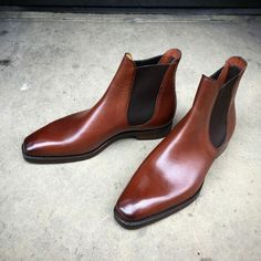 Handmade Men Brown Grain Leather Chelsea Boot on Storenvy Lady Biker, Tailored Pants, Clothes Horse, Gucci Shoes, Formal Shoes, Handmade Shoes