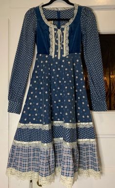 Rare Blue Calico Gunne Sax Jessica McClintock Vintage Dress | eBay Gunne Sack Dress, Vintage Southern Outfits, Square Dancing Dresses, Blue Gunne Sax Dress, Gunne Sax Dress 80s, Gunne Sax Pattern, Intentional Wardrobe, Vintage Western Dress, Sack Dresses