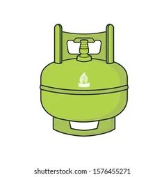 a green propane gas tank with the lid open and nozzles on it