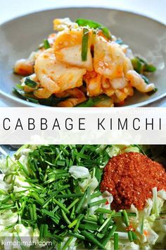 this is an image of cabbage kimchi with shrimp and carrots in it on a plate