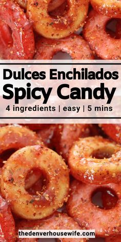 two pictures with the words dulces enchilados spicy candy on them