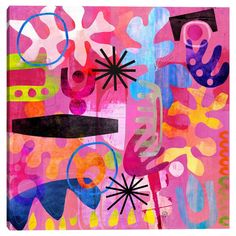 an abstract painting with various shapes and colors