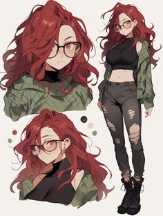 Female Oc Inspiration, Nerdy Anime Woman, Modern Oc Art, Cool Female Character Designs, Modern Female Character Design, Female Character With Glasses, Female Outfit Ideas Drawing, Oc Character Design Inspiration, Character Design Inspiration Girl