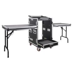 Sound Town MR-DR16UT2 16U PA DJ Pro Audio Rack/Road ATA Case w/ 2U Drawer, 11U Slant Mixer Top, Two DJ Work Tables, Casters, Pro Tour Grade - Touring Events Road Cases, Work Tables, Dj Pro, Audio Rack, Gear Organizer, Flight Case, Dj Gear, Caster Wheels, Pro Touring