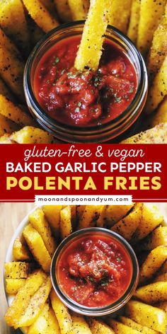 A fun party snack! Deliciously crispy while being healthy, these garlic polenta fries are one of the best game day recipes. These baked polenta fries are also gluten-free, vegan, dairy-free, soy-free, nut-free, and sugar-free! Save this easy appetizer recipe for a crowd! Vegan Healthy Snacks, Polenta Fries Baked, Polenta Chips, Vegan Gluten Free Snacks, Healthy Fries, Polenta Fries, Corn Dishes, Vegan Baked, Baked Garlic