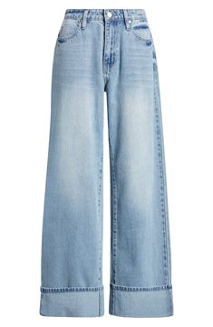 Cuffed hems highlight the wide-leg silhouette of high-waisted jeans cut from comfortable nonstretch denim. 32" cuffed inseam; 36" uncuffed inseam; 22" leg opening; 11" front rise: 14 1/2" back rise (size 27) Zip fly with button closure Five-pocket style 100% cotton Machine wash, tumble dry Imported Cuffed Wide Leg Jeans, Wide Cuff Jeans, Sisterhood Round, Light Grey Leggings, Wide Leg Pants Jeans, Cuffed Denim Jeans, Cute Pants, Cuffed Jeans, Birthday Wishlist