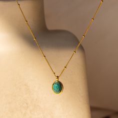 N A T U R A L ∙ T U R Q U O I S E ∙ N E C K L A C E Our Natural Turquoise Necklace features a stunning Turquoise Oval pendant on a delicate Satellite chain, perfect for a boho-chic summer vibe. Add a splash of color and a free-spirited touch to your sunny day outfits with this radiant piece! * Material: High Quality Solid 925 Sterling Silver  * Finish: Sterling Silver ∙ 18K Gold  * Featuring ~12x10mm Natural Turquoise Gemstone Pendant on a dainty Satellite Chain, adjustable from 16 to 18 inches. Initial Tag Necklace, Dainty Initial Necklace, Diamond Huggies, Turquoise Pendant Necklace, Crystal Pendant Necklace, Birthstone Gifts, Crystal Necklace Pendant, Oval Pendant, Free Spirited