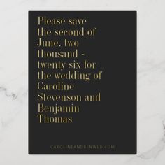 black and gold wedding save the date card