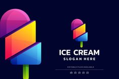 an ice cream logo on a dark background with the colors of rainbows and yellow