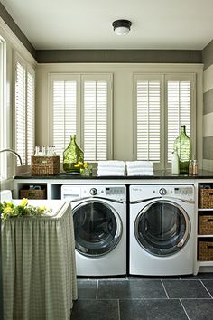 a washer and dryer in a small room