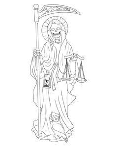 Santa Muerte Outline, Santa Muerte Drawing Tattoo, Santa Muerte Tattoo Stencil, Santa Muerte Drawing, Santa Muerte Tattoo, Calf Sleeve Tattoo, Art Chicano, Crown Tattoo Design, Cool Tattoo Drawings