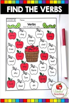 an apple themed worksheet with words and pictures