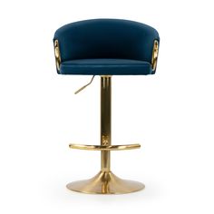 a blue and gold bar stool on a white background