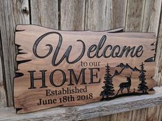 a wooden sign that says welcome to our home